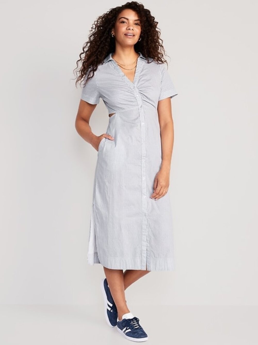 NWT OLD NAVY striped cutout midi shirt dress (M)